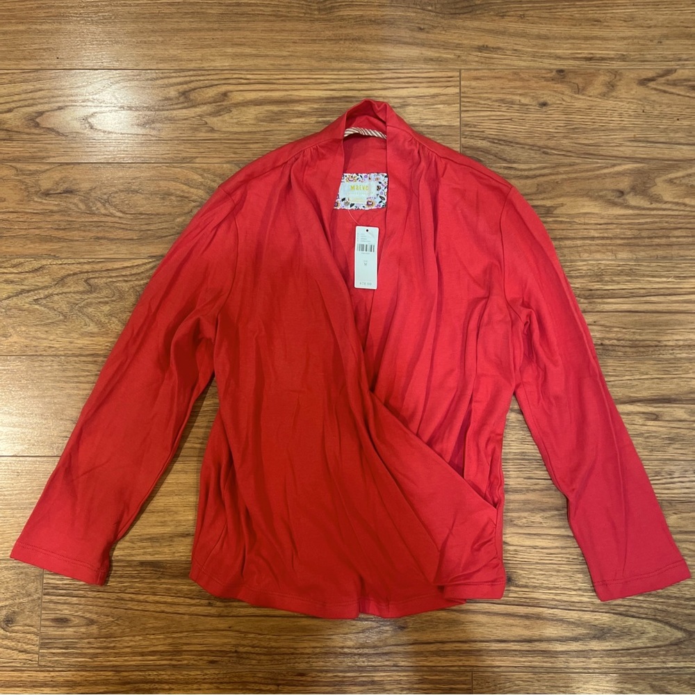 NWT MAEVE ANTHROPOLOGIE Curran Coral Faux Wrap Shirt Medium